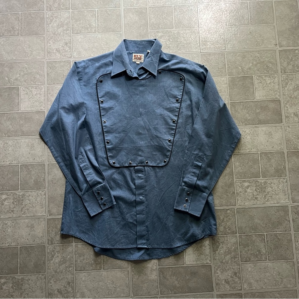 Vintage Ely Cattleman Western Blue Pearl Snap Button Up Shirt Large